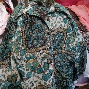 Floral Button-Up Shirt Ladies Rqt Blouse Size Pl